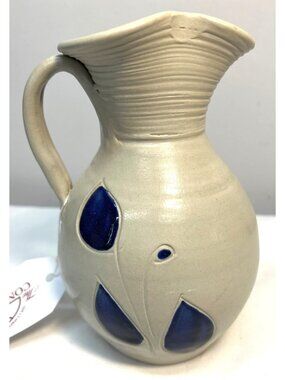 Williamsburg Pottery Handcrafted Vintage Ceramic Vase With Blue Teardrop Design